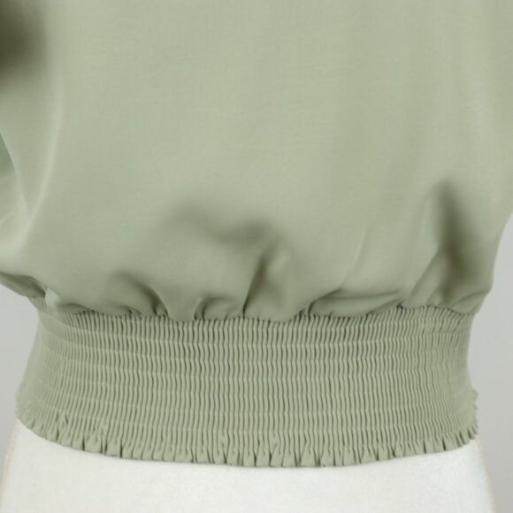 Feel In Women's Small Green Woven V-Neck Flutter Sleeve Shirred Blouse - Picture 5 of 8